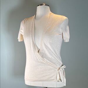 VTG Express Cotton Cashmere Collection Cream Wrap Sweater Short Preppy Sleeves M